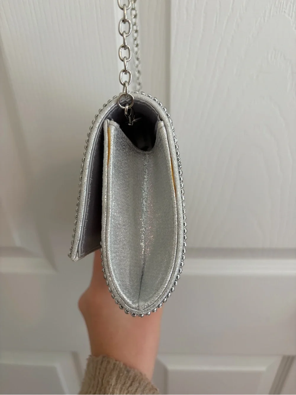 Silver Rhinestone Chain Crossbody Clutch